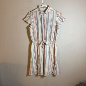 J.Crew Mercantile Womens Striped Button Front Tie Waist Shirt Dress Medium Multi